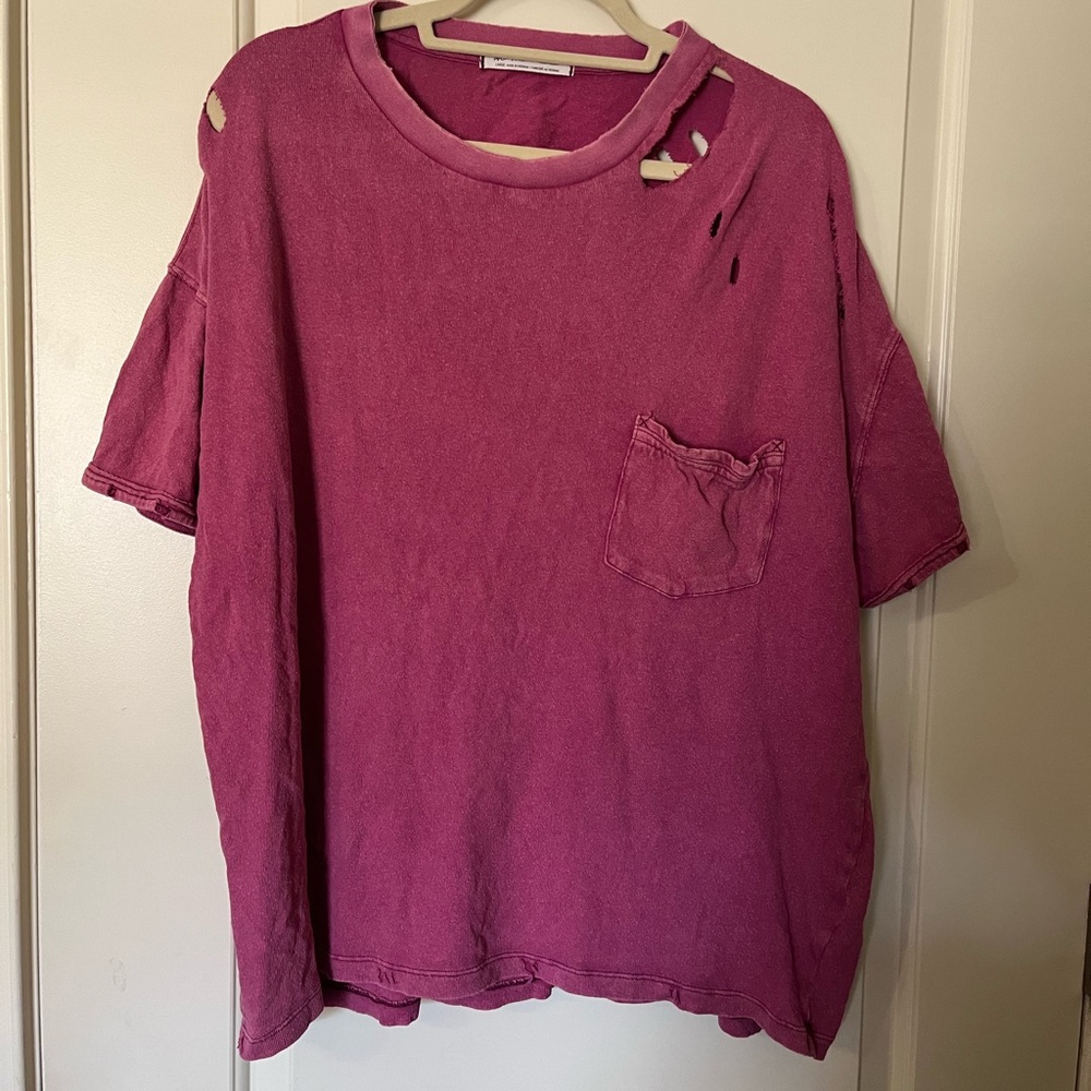 We the Free Free People Rubi distressed over sized pocket tee Large L